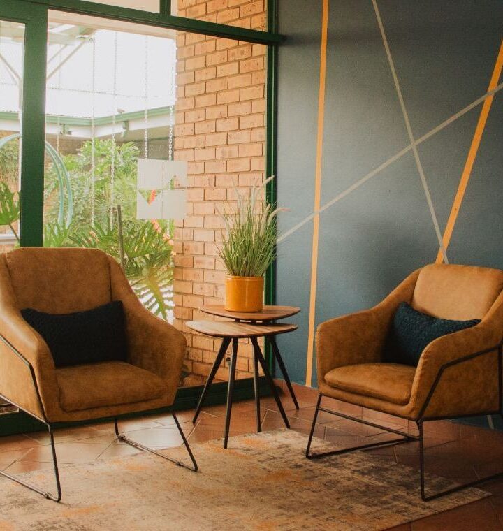 Lounge chairs by the courtyard window